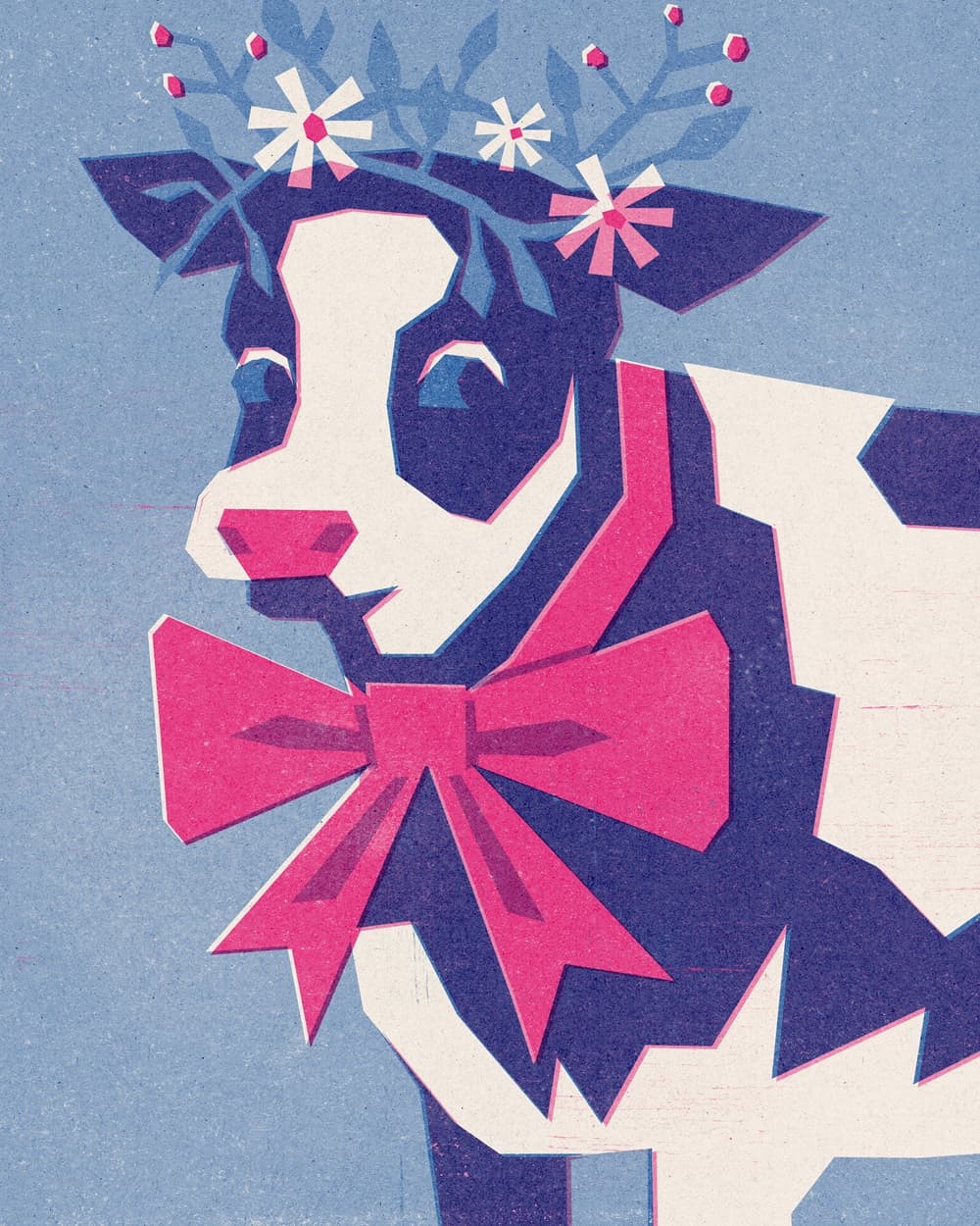Cow with a pink bow
